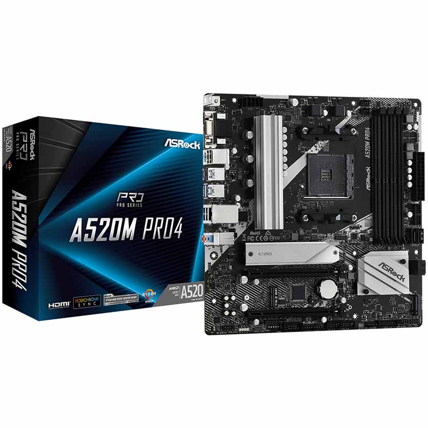 A520M PRO4 MOTHERBOARD MICRO ATX AM4 AMD ASROCK