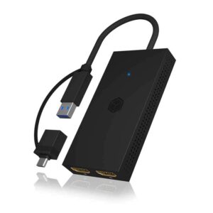 IB-SPL1029AC USB3.2 TYPE A & C TO DUAL HDMI SPLITTER BLACK ICYBOX