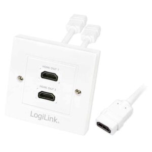 AH0015 HDMI WALL PLATE 2-PORT with 2x HDMI-A F/F 4K/30Hz WHITE LOGILINK