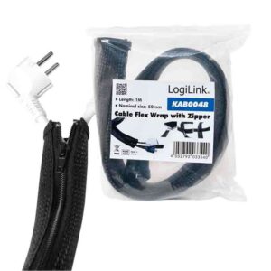 KAB0048 1m CABLE SLEEVE (ZIPPER), POLYESTER, OD:50mm, BLACK, LOGILINK