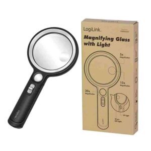 WZ0075 MAGNIFYING GLASS WITH LIGHT, 5x, 13x and 20x MAGNIFICATION, BLACK LOGILINK