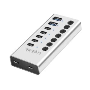 UA0447 HUB 3.2 GEN1 7-ports w/CABLE/ADAPTER, USB-A/C,ON/OFF SWITCH ALUMINIUM LOGILINK