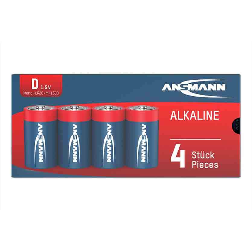 01051C ALKALINE BATTERIES, MONO (D), 4Pcs PACK RED ANSMANN