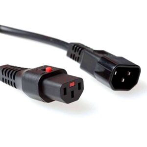 AK5033 1m C13 LOCKABLE TO C14 POWER EXTENTION CABLE BLACK IEC LOCK