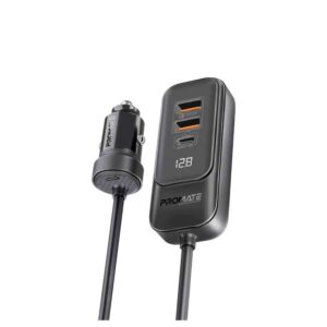 GEARHUB-120W RAPID CAR CHARGER 120W W/MULTI-PORT 1.5m BACKSEAT HUB BLACK PROMATE