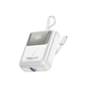 POWERPOD-10.WHITE 10000mAh COMPACT POWERBANK 35W W/BUILT-IN USB-C CABLE PROMATE