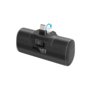 POWERUP-C-10.BLACK 5000mAh COMPACT POWERBANK 20W W/BUILT-IN USB-C CONNECTOR PROMATE