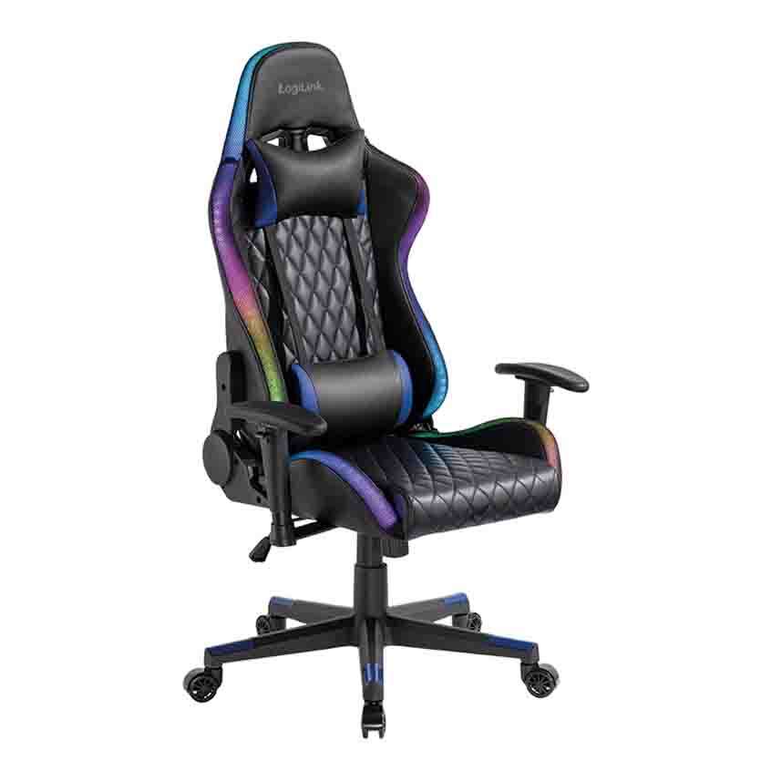 EO0076 GAMING CHAIR WITH HEAD&LUMBAR SUPPORT,RGB LIGHTING, UPTO 150KG,LOGILINK