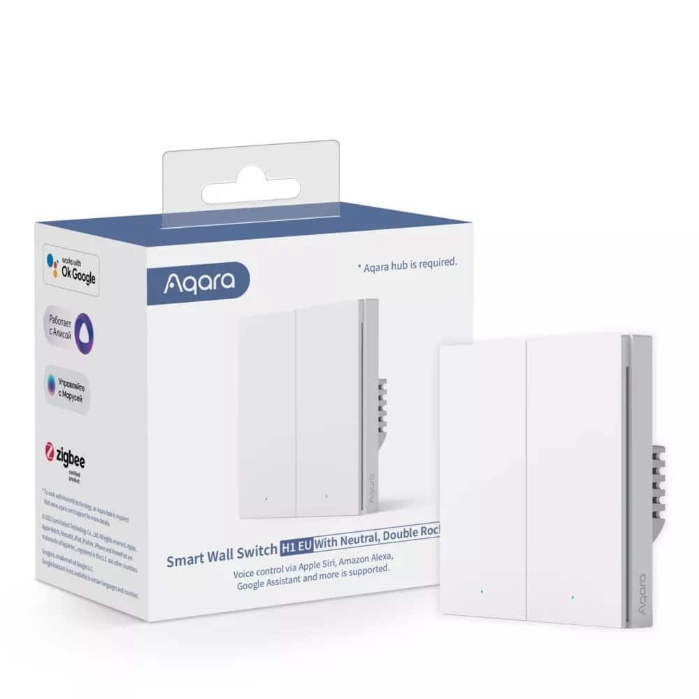 WS-EUK04-WHITE SMART WALL SWITCH H1 EU (WITH NEUTRAL, DOUBLE ROCKER), WHITE AQARA