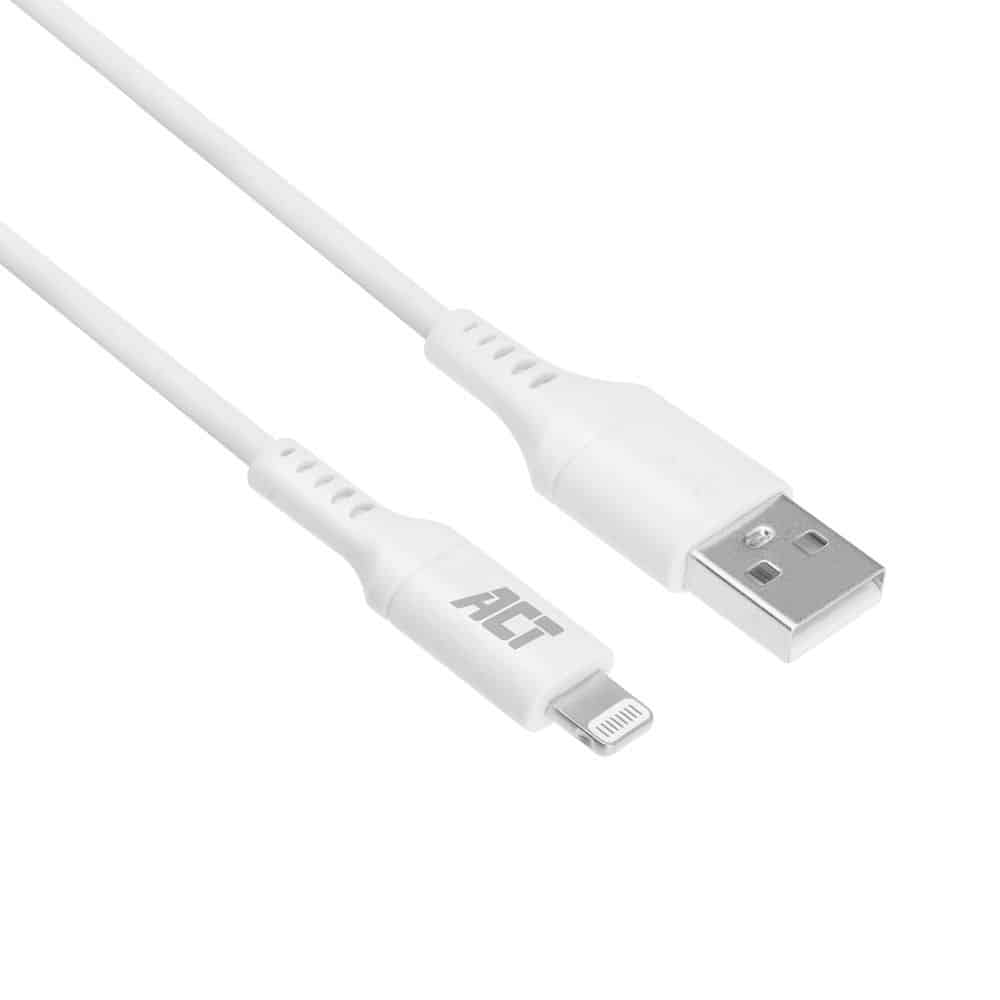 AC3011 1m USB2.0 A TO LIGHTNING M/M DATA/CHARGING CBL WHITE MFI CERTIFIED ACT