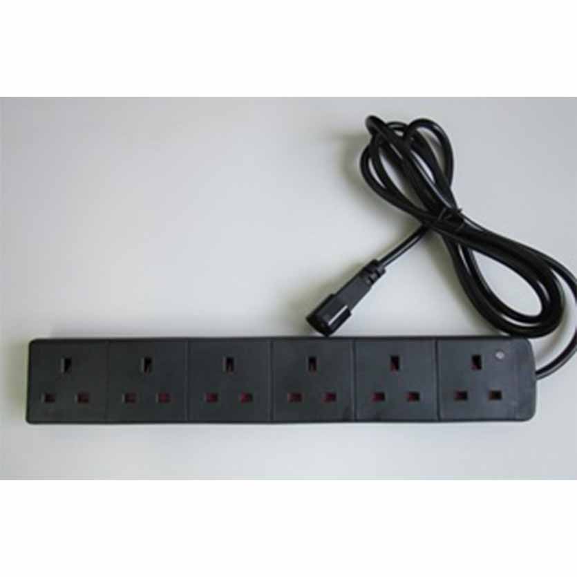 PQ-198 1.5m UK POWER STRIP 6OUTL W/IEC C14 MALE GR KABEL