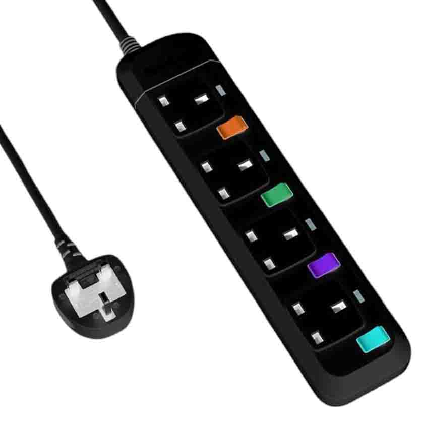 PQ-197B 3m BLACK UK POWER STRIP 4OUTLET W/INDIVIDUAL SWITCHES GR KABEL