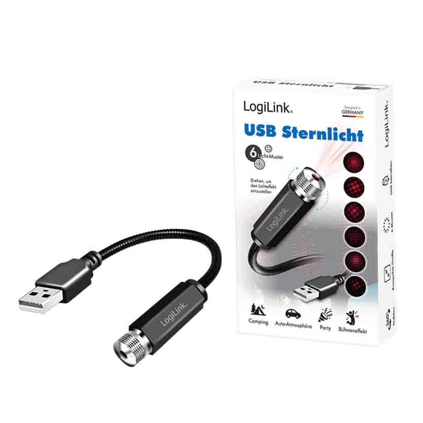 LED016 USB-A LED STARLIGHT, 6-LIGHT PATTERN W/FLEXIBLE GOOSENECK, LOGILINK