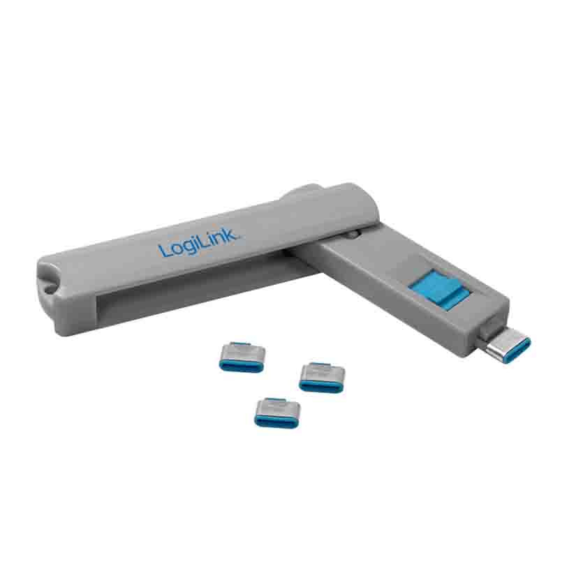 AU0052 USB-C PORT BLOCKER (1xKEY & 4xLOCKS) BLUE LOGILINK