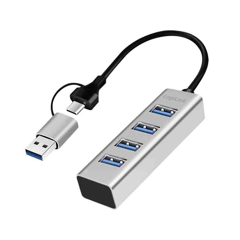 UA0455 HUB 3.0 4xUSB-A, 5 GBITS 2-in-1 CONNECTION CABLE SILVER,  LOGILINK