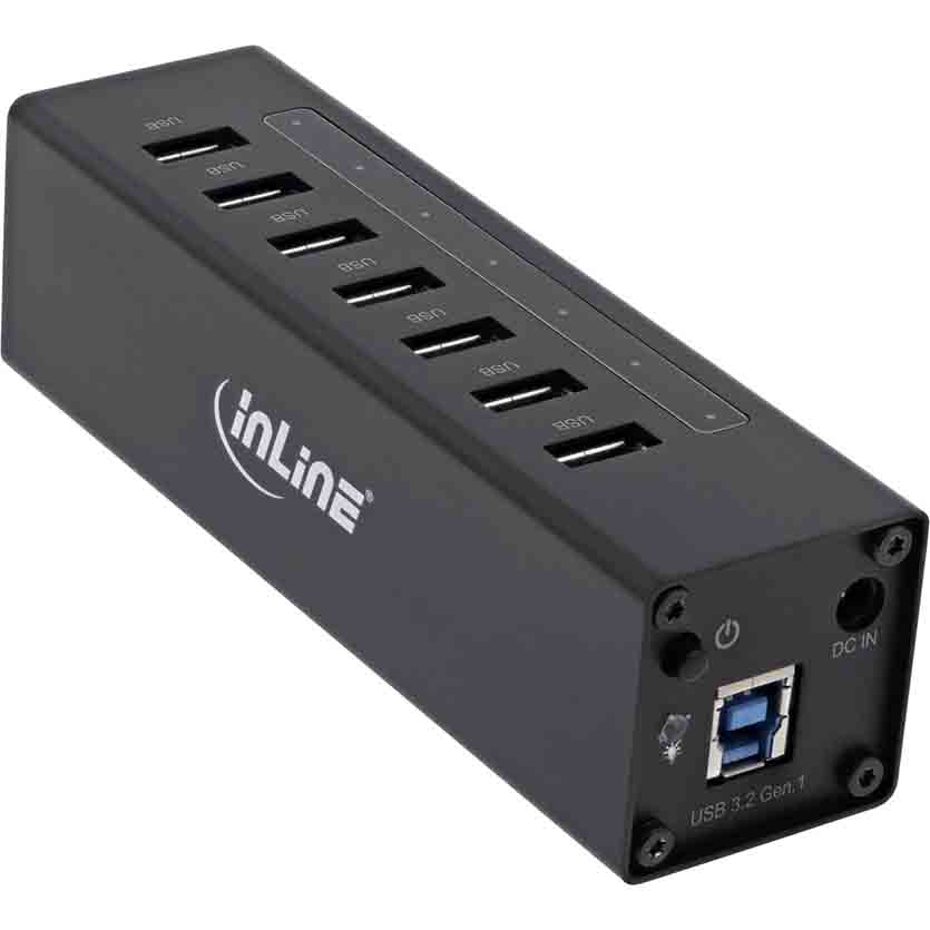 35395B HUB USB3.0 7-PORT ALUMINIUM CASE W/2.5A PSU BLACK INLINE
