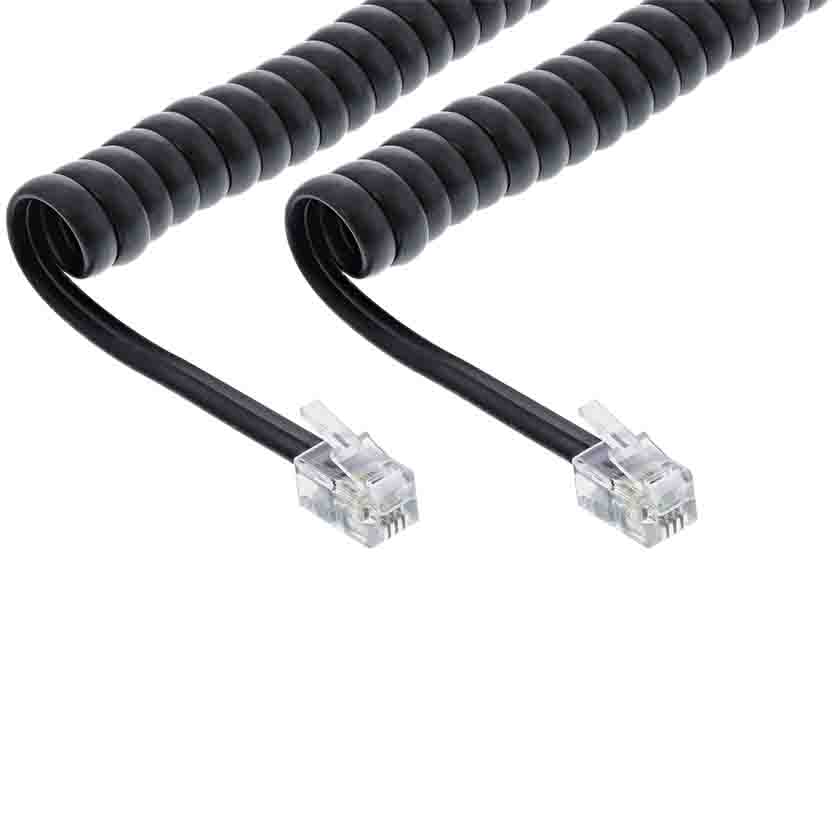 18893A 2m COILED CORD RJ10 DIRECT ASSIGNED MALE/MALE, BLACK, INLINE