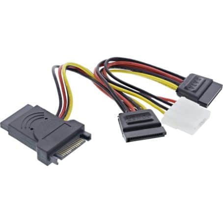 29682 SATA POWER CBL ST/BU TO 2xSATA + 5.25″ PLUGS INLINE