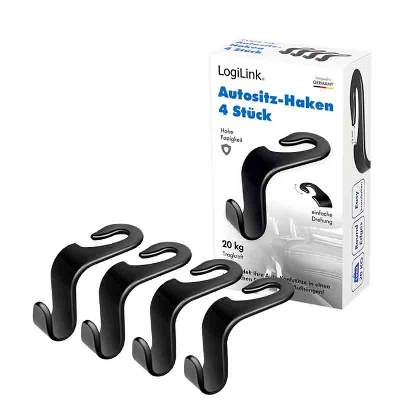 AA0165 CAR SEAT HOOKS,4pcs, 20kg PER HOOK, BLACK, LOGILINK