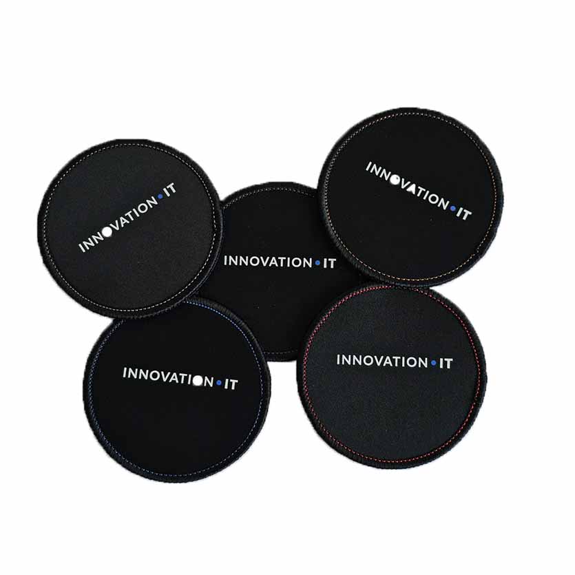 120851 5PCS CUP COASTER  95x95mm BLACK/COLORFULL SEAMS IT INNOVATION