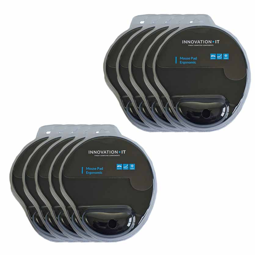 120839-10 10PCS MOUSEPAD ERGONOMIC WITH WRIST SUPPORT 255x220mm BLACK IT INNOVATION