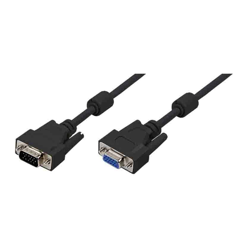 CV0006 VGA CABLE, HD15/M to HD15/F, 1080p, 2x FERRITE, BLACK, 5 m LOGILINK