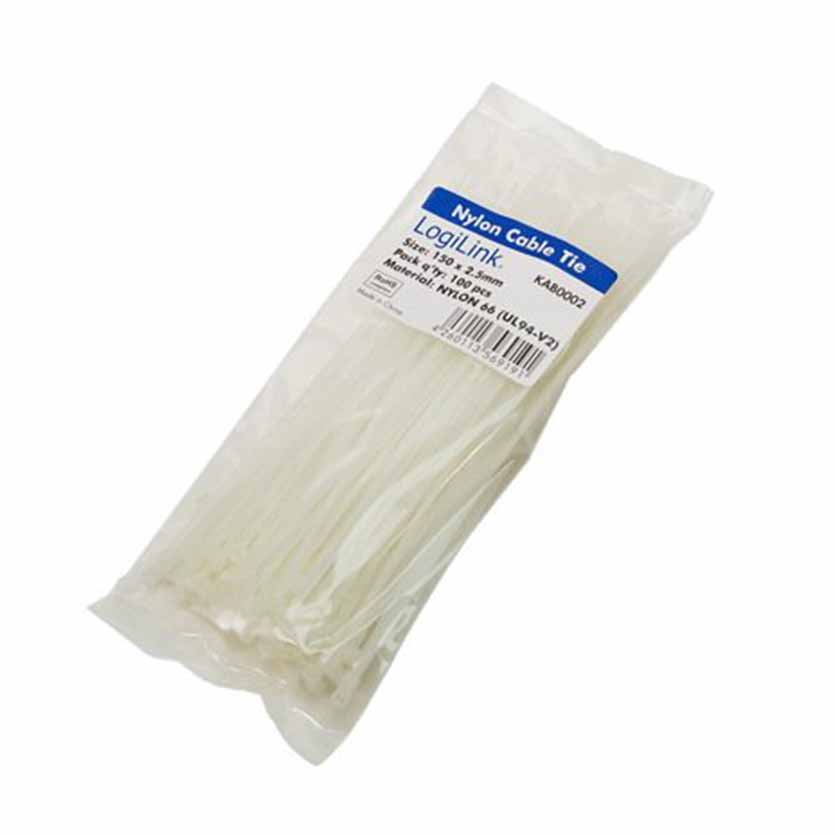 KAB0002 150mm CABLES TIES WHITE LOGILINK