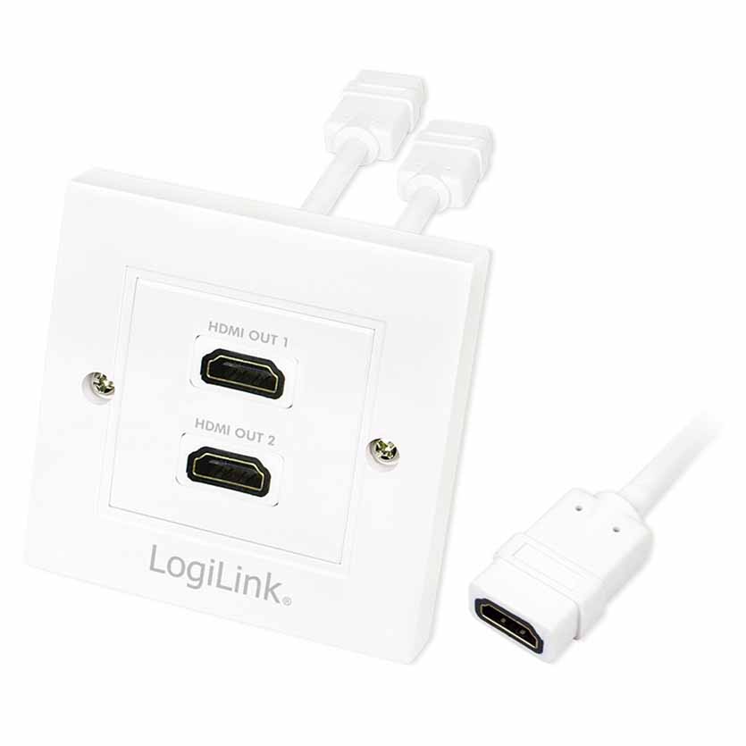 AH0015 HDMI WALL PLATE 2-PORT with 2x HDMI-A F/F 4K/30Hz WHITE LOGILINK
