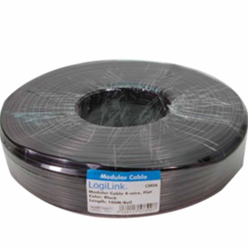 CM04 TELEPHONE CABLE FLAT 4-WIRES 100m BLACK, LOGILINK
