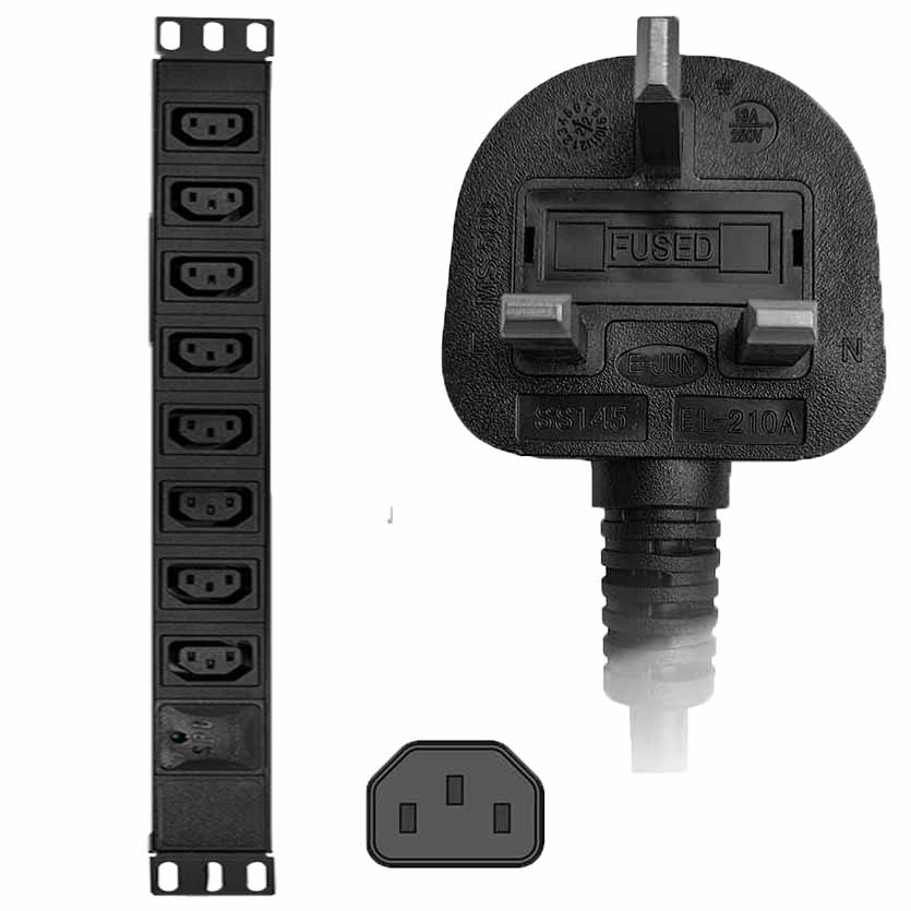 PDU8A01 19″ PDU 8 SOCKETS C13 W/SURGE PROTECTOR UK LOGILINK