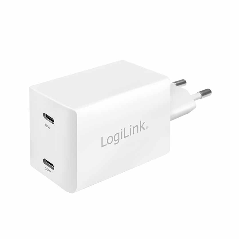PA0231 USB WALL CHARGER (SOCKET ADAPTER) 48W, 2xUSB-C, POWER LOGILINK