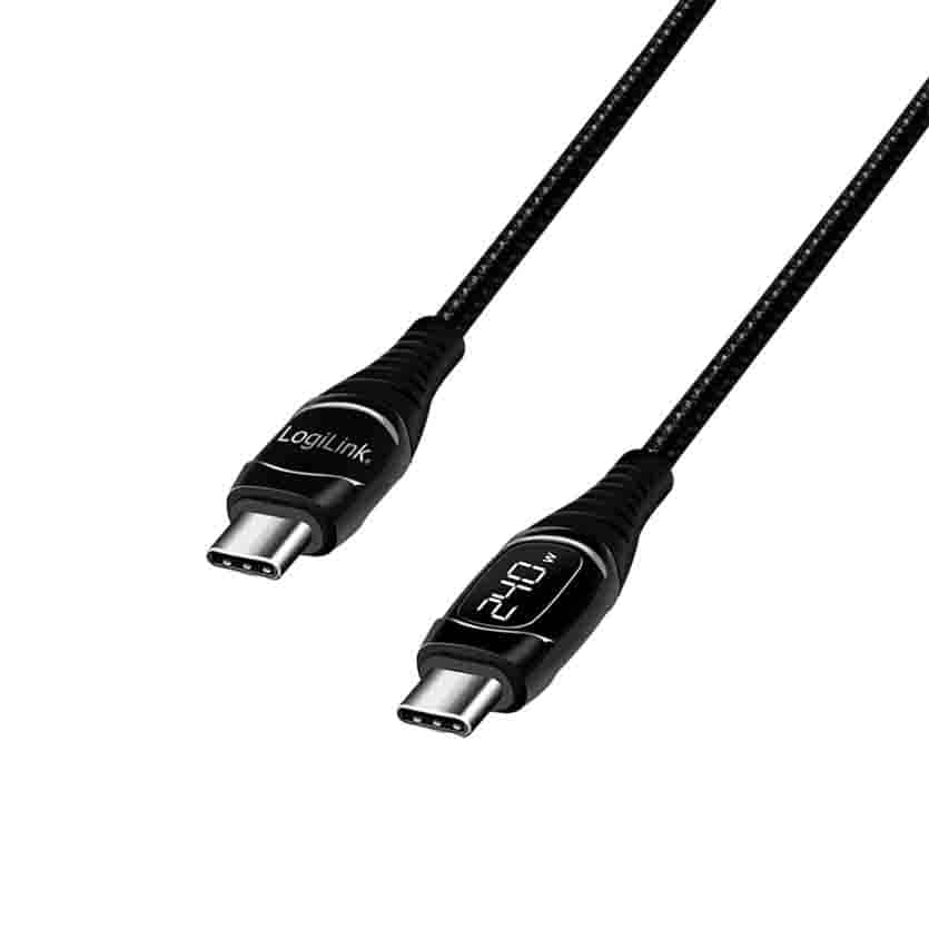 CU0181 USB 2.0 Type-C CABLE, C/M to USB-C/M, E-mark, PD, DISPLAY, BLACK, 1 m LOGILINK
