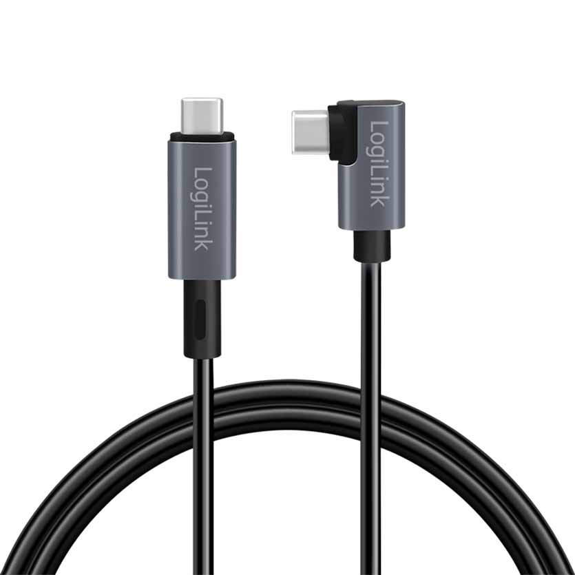CU0182 1m USB TYPE-C 90° M/M PD FAST CHARGING CABLE WITH E-MARK AND DISPLAY LOGILINK