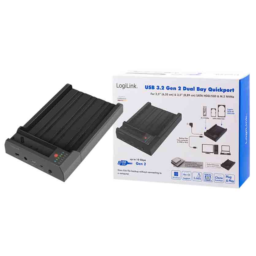QP0031 QUICKPORT USB3.2 2-BAY 2.5&3.5 SATA HDD/SSD AND M.2 NVME LOGILINK