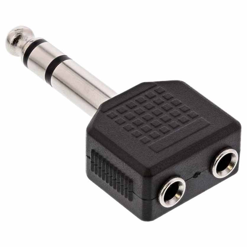 99304 AUDIO ADAPTER 6.35 MALE TO 2×3.5 JACK FEMALE INLINE