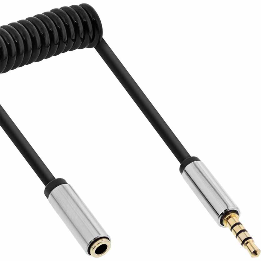 99282 2m AUDIO SLIM SPIRAL STEREO CABLE 4-pin 3.5mm M/F INLINE