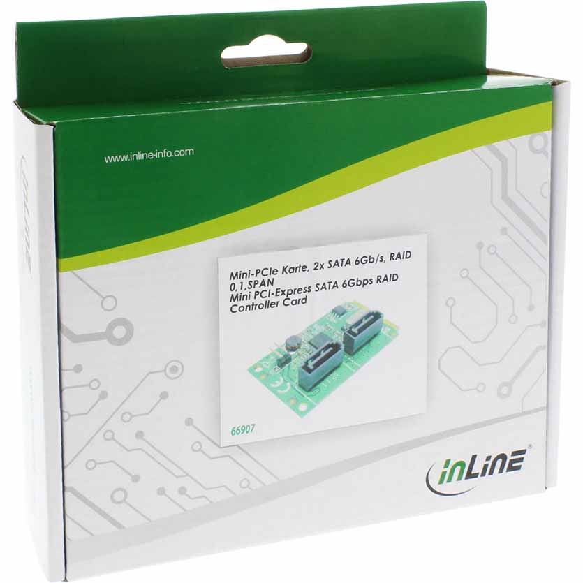 66907 MINI PCIE CARD 2.0 SATA 2x 6GBS RAID 0/1/SPAN INLINE