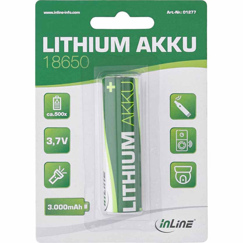 01277 18650 3.7V BATTERY LITHIUM HIGH ENERGY 3000mAh INLINE