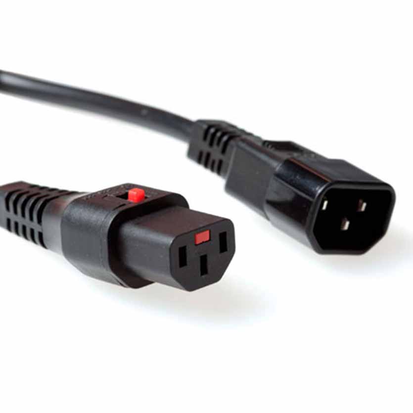 AK5033 1m C13 LOCKABLE TO C14 POWER EXTENTION CABLE BLACK IEC LOCK