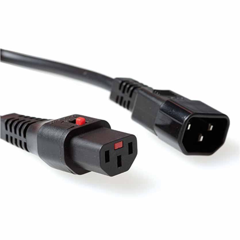 AK5191 1,5m C13 LOCKABLE TO C14 POWER EXTENTION CABLE BLACK IEC LOCK