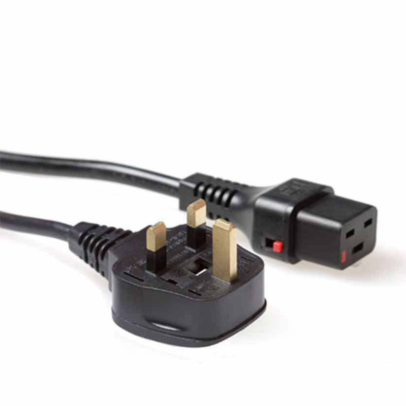 AK5061 2m UK TO C19 LOCKABLE POWER CABLE BLACK IEC LOCK