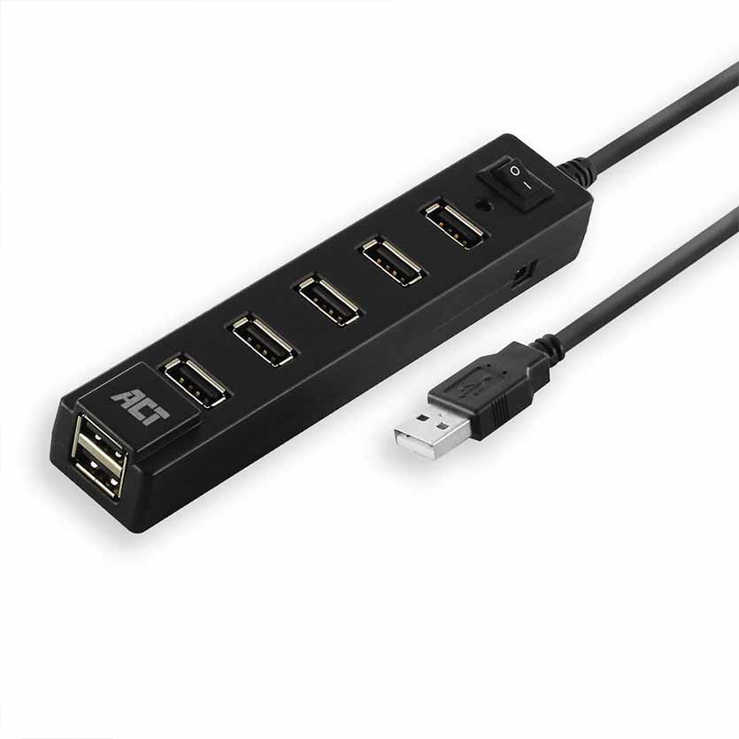 AC6215 USB HUB2.0  7-PORT, WITH ON/OFF SWITCH BLACK ACT