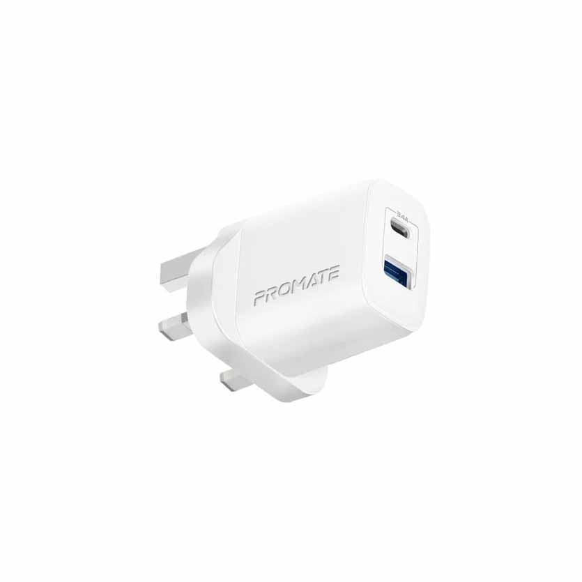 BIPLUG-2.UK-WT CHARGER 17W DUAL PORT HI-SPEED WHITE PROMATE