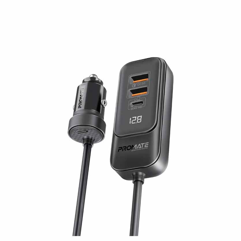GEARHUB-120W RAPID CAR CHARGER 120W W/MULTI-PORT 1.5m BACKSEAT HUB BLACK PROMATE