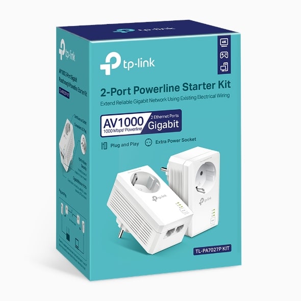 TL-PA7027P KIT AV1000 GIGABIT PASSTHROUGH POWERLINE STARTER KIT TP-LINK