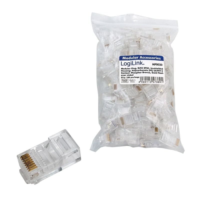 MP0020 UNSHIELDED MODULAR PLUG CAT6 RJ45 8P8C 100pcs LOGILINK