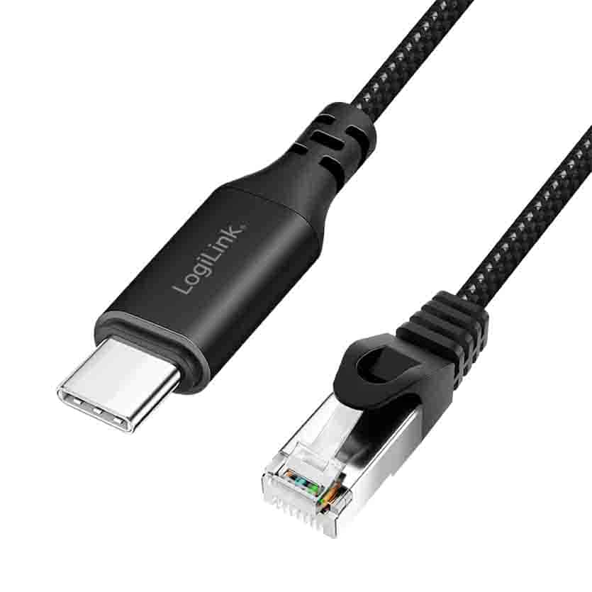 CU0410 1m USB-C 3.2 TO ETHERNET CABLE C/M TO RJ45 1GBPS ACTIVE BLACK/GREY LOGILINK