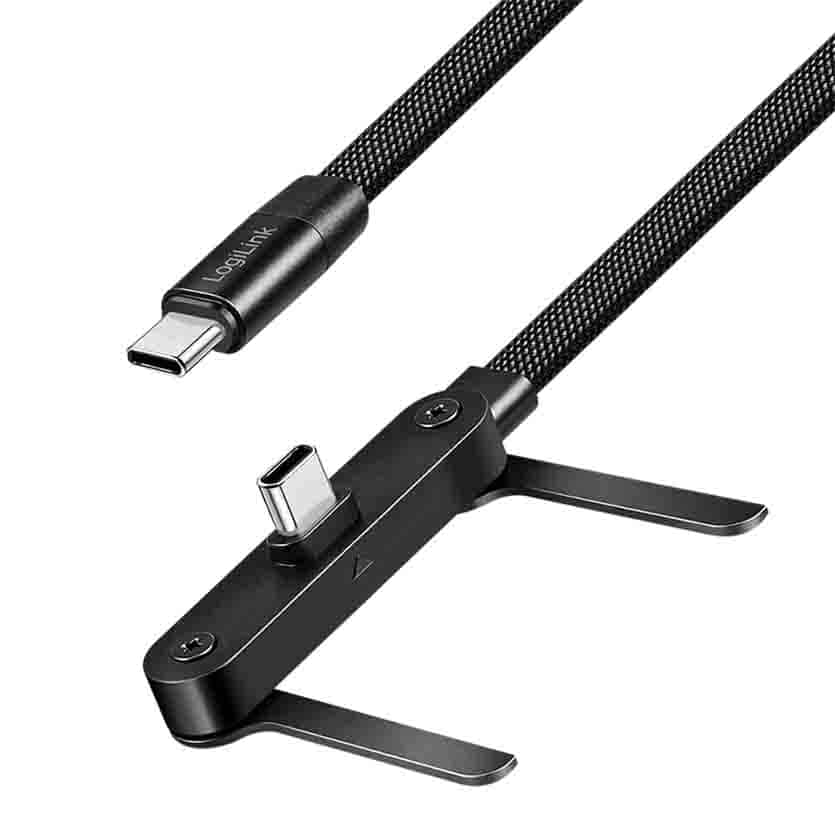 CU0450 1m USB 2.0 Type-C CABLE, C/M to C/M, 480Mpbs, 240W, FLAT, PEDESTAL, BLACK LOGILINK