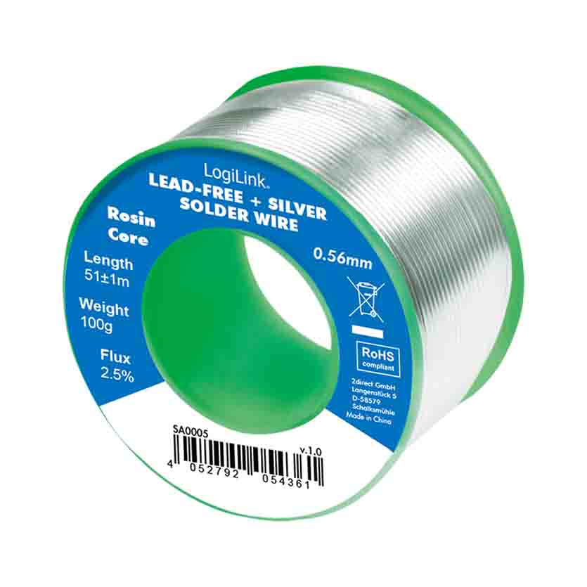 SA0005 SOLDER WIRE 0.56mm 0,7% LEAD FREE +SILVER 100G LOGILINK