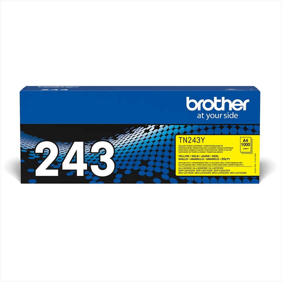 TN243Y BROTHER YELLOW TONER 1000P HLL3210/L3230/L3270/DCPL3510/L3550/MFCL3730/L3750/L3770